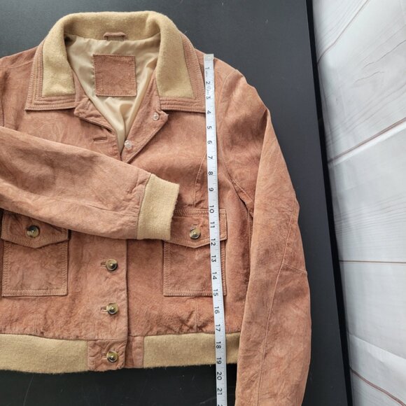 Vintage 70’s Suede Leather Bomber Jacket w/ Wool Waistband & Cuffs, Button, EUC - Picture 8 of 8